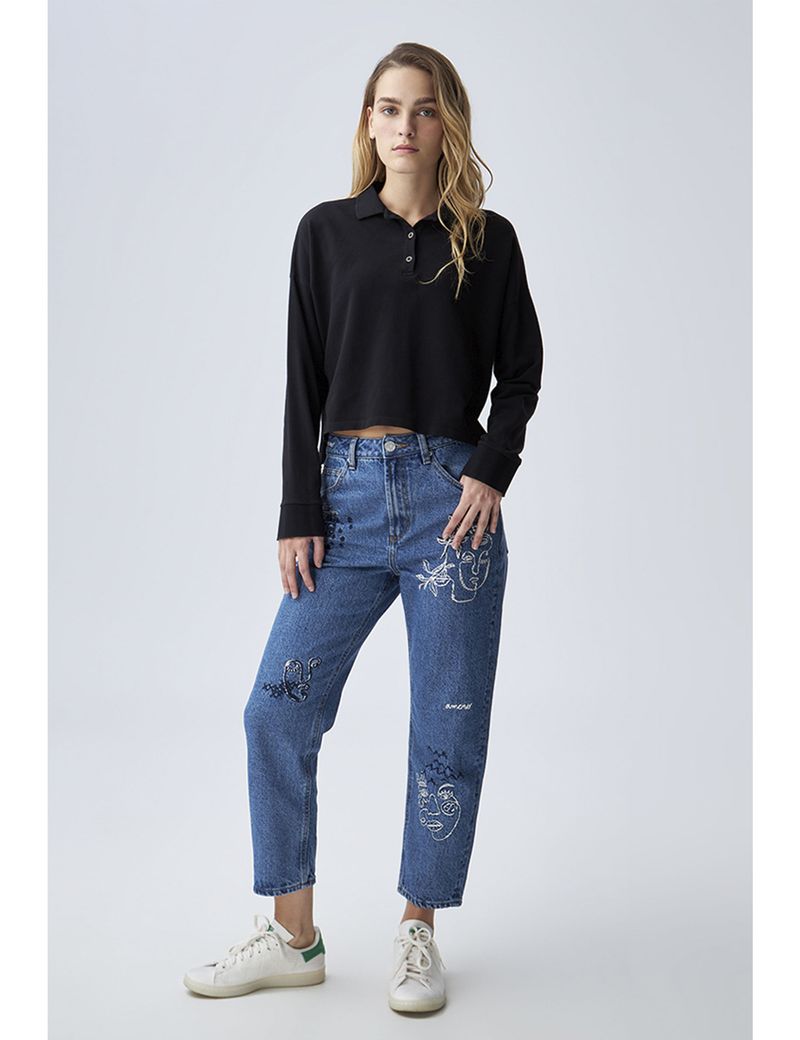 CAMISETA-MUJER-MANGA-LARGA-AMERICANINO-601D008-NEGRO