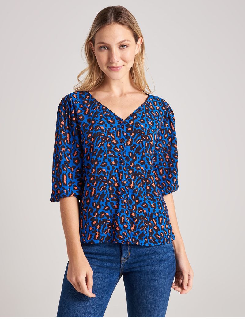 CAMISA-MUJER-MANGA-3-4-ESPRIT-912D012-AZUL